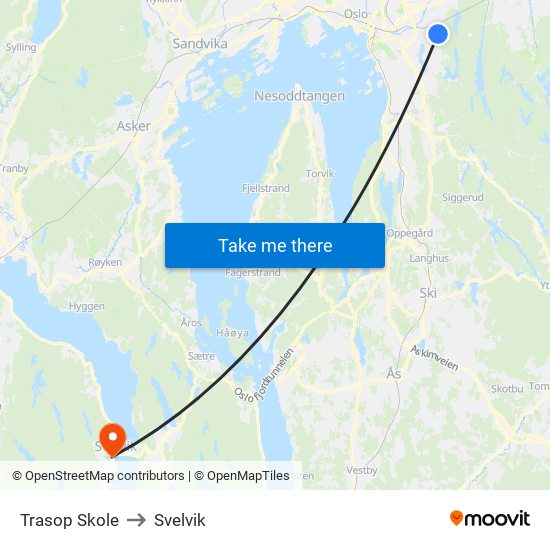 Trasop Skole to Svelvik map