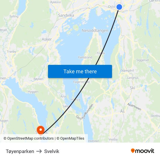 Tøyenparken to Svelvik map