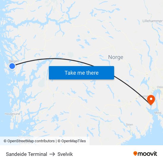 Sandeide Terminal to Svelvik map