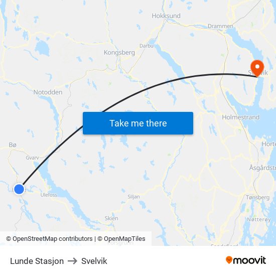 Lunde Stasjon to Svelvik map