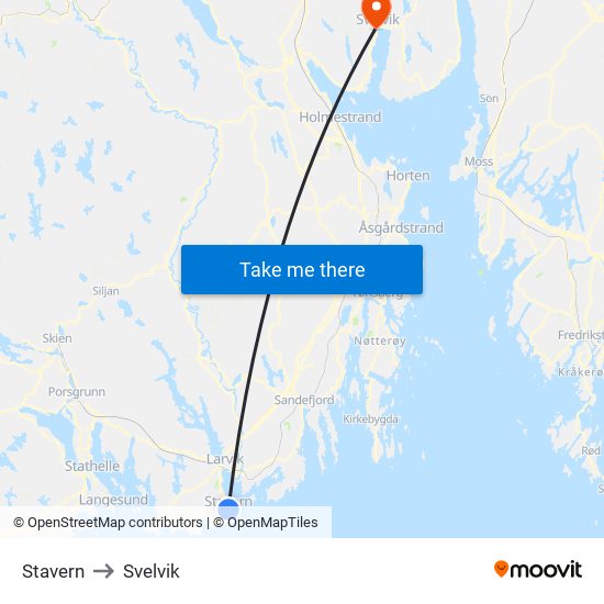 Stavern to Svelvik map