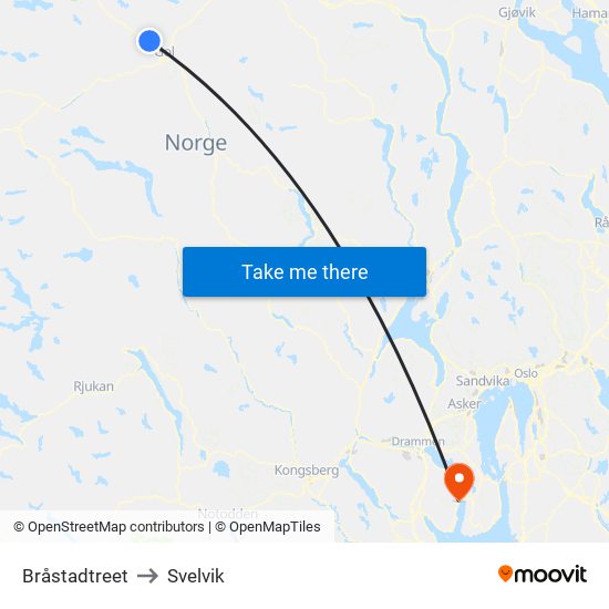 Bråstadtreet to Svelvik map