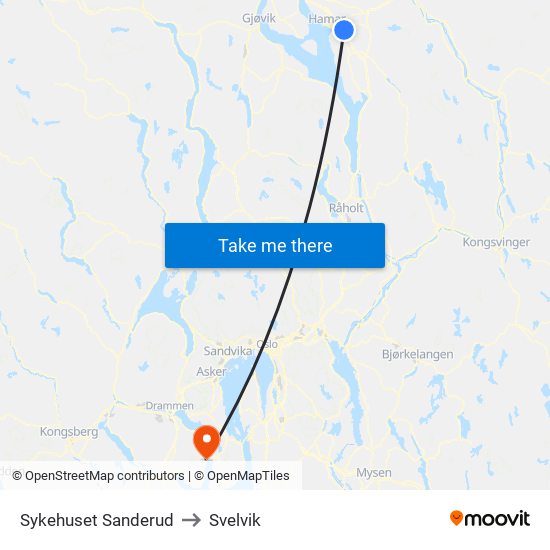 Sykehuset Sanderud to Svelvik map