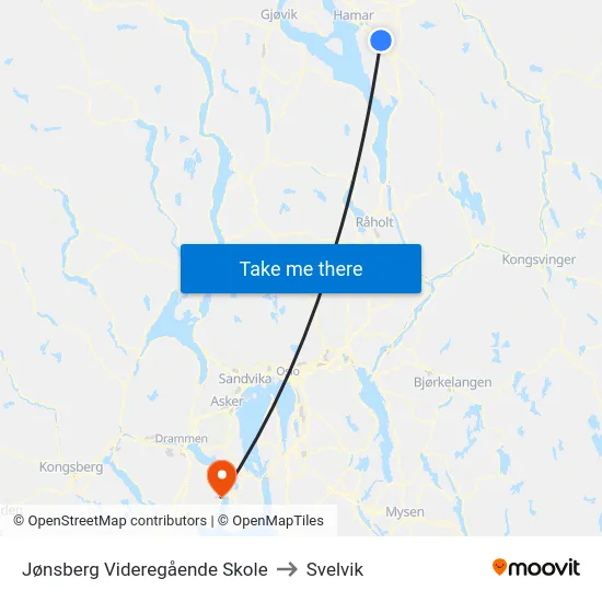 Jønsberg Videregående Skole to Svelvik map