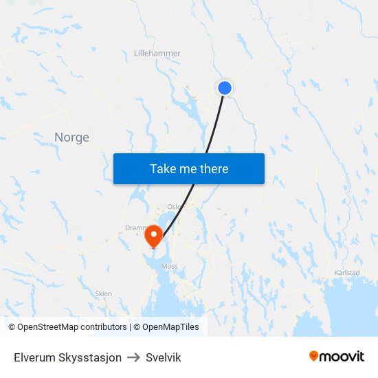 Elverum Skysstasjon to Svelvik map