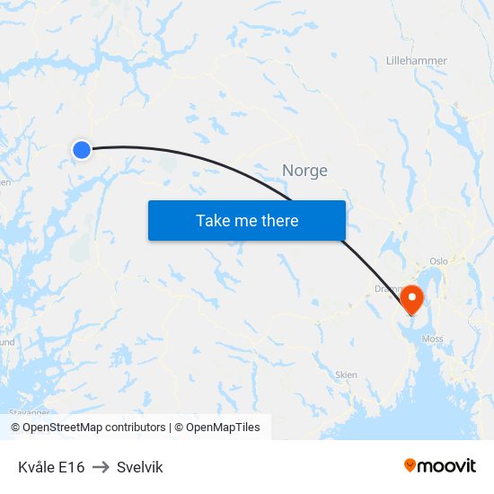 Kvåle E16 to Svelvik map