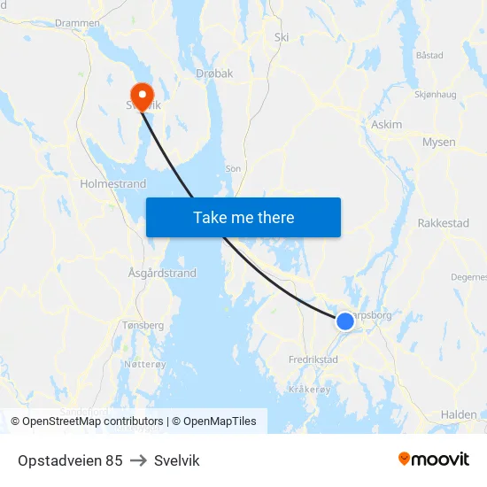 Opstadveien 85 to Svelvik map