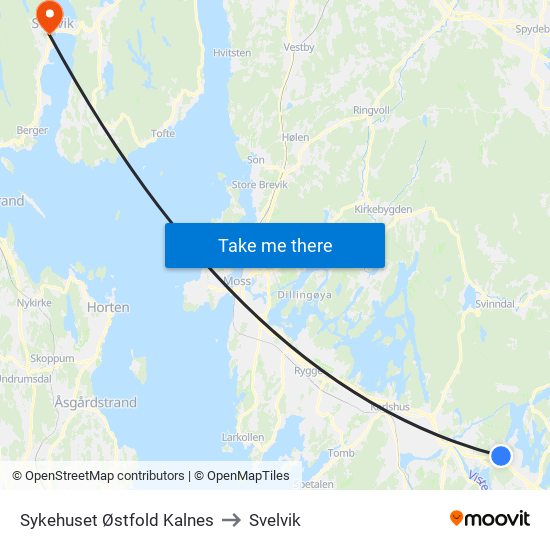 Sykehuset Østfold Kalnes to Svelvik map