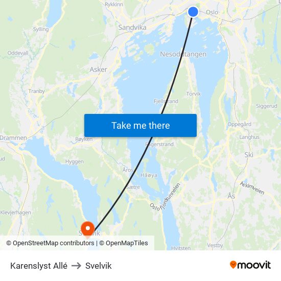 Karenslyst Allé to Svelvik map