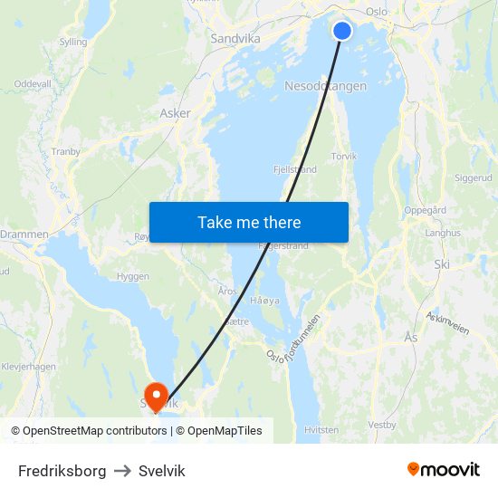 Fredriksborg to Svelvik map