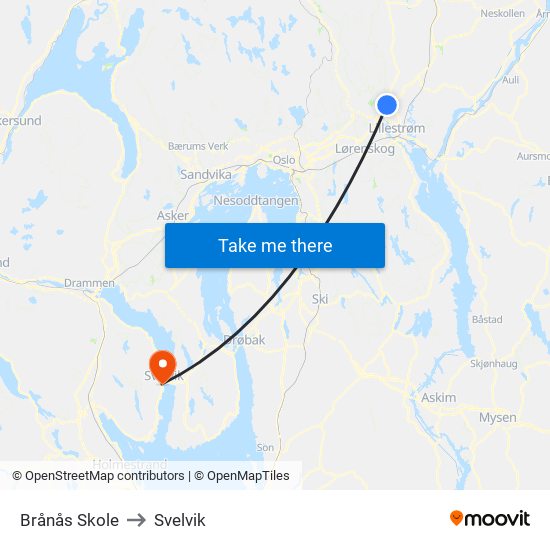 Brånås Skole to Svelvik map