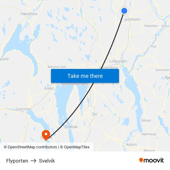 Flyporten to Svelvik map