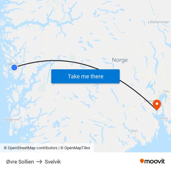 Øvre Sollien to Svelvik map