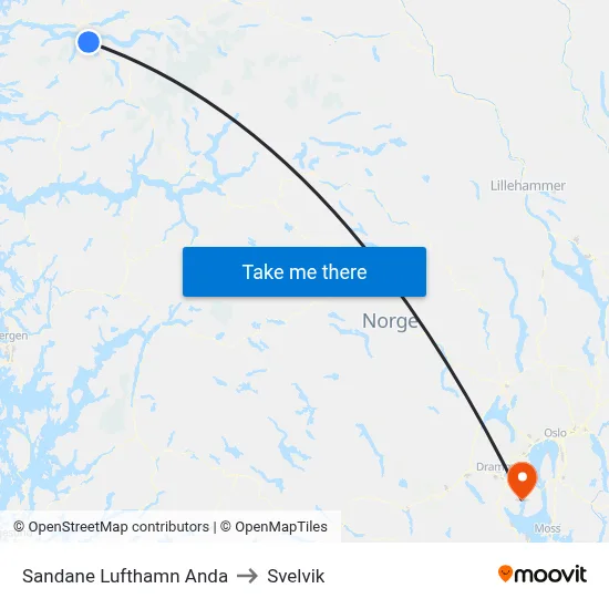 Sandane Lufthamn Anda to Svelvik map