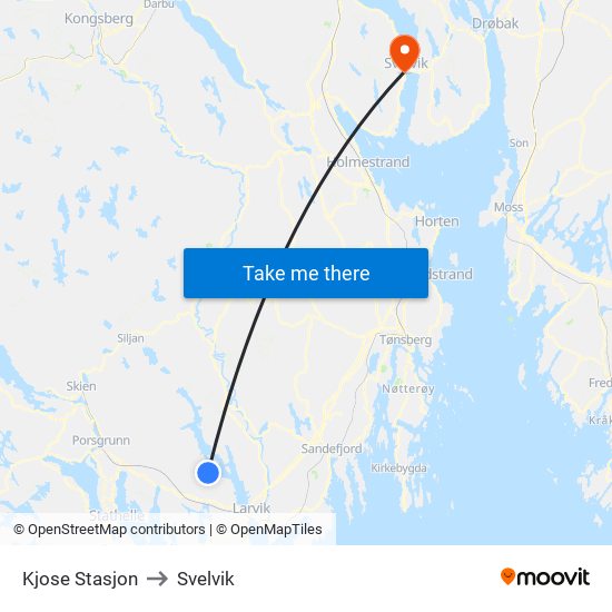 Kjose Stasjon to Svelvik map