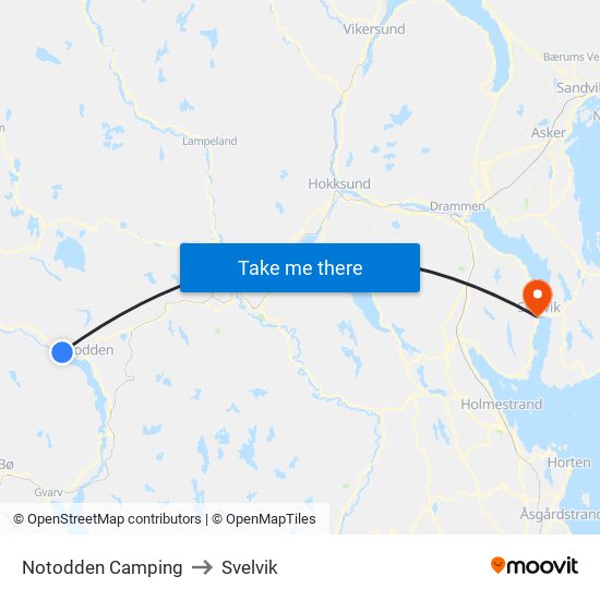 Notodden Camping to Svelvik map