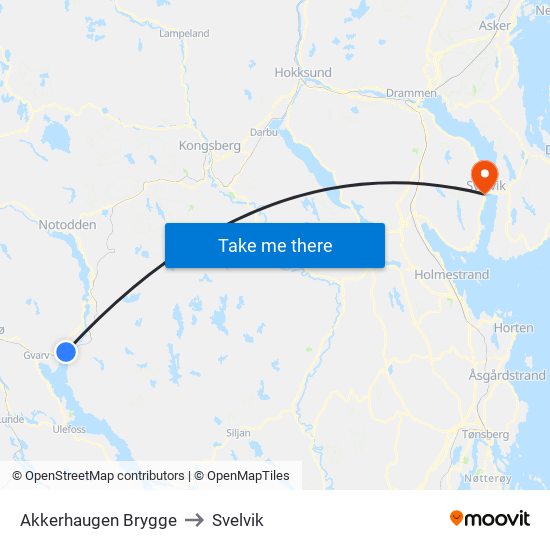 Akkerhaugen Brygge to Svelvik map