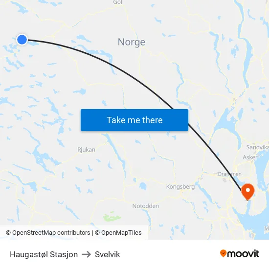Haugastøl Stasjon to Svelvik map