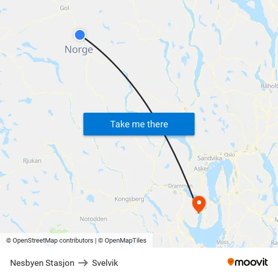 Nesbyen Stasjon to Svelvik map