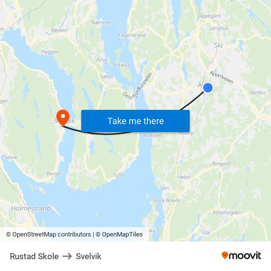 Rustad Skole to Svelvik map