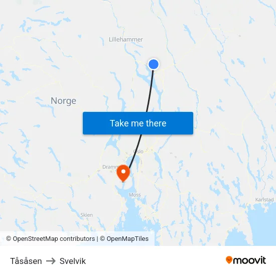 Tåsåsen to Svelvik map