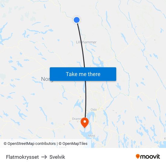 Flatmokrysset to Svelvik map