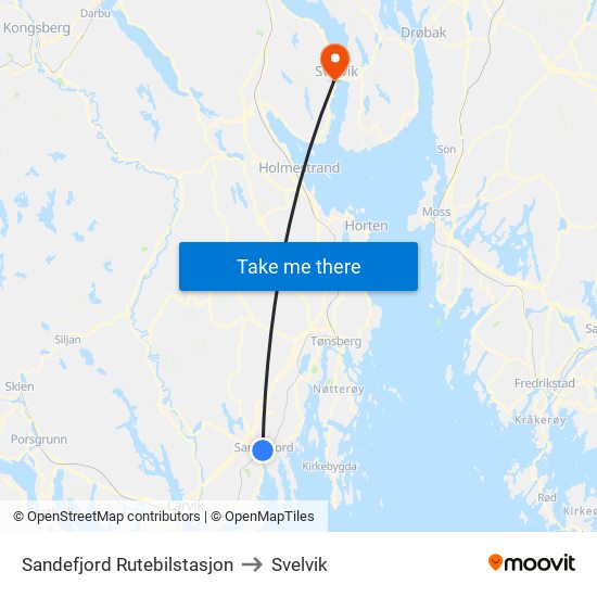 Sandefjord Rutebilstasjon to Svelvik map