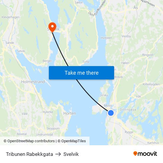 Tribunen Rabekkgata to Svelvik map