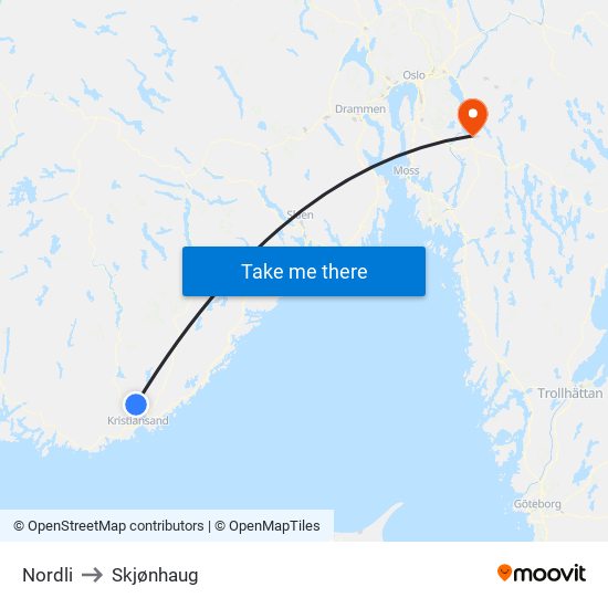 Nordli to Skjønhaug map