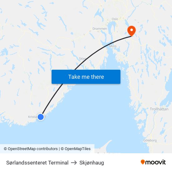 Sørlandssenteret Terminal to Skjønhaug map