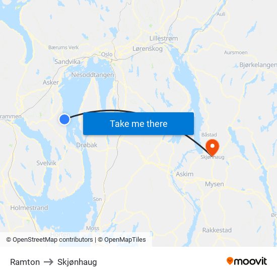 Ramton to Skjønhaug map