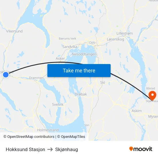 Hokksund Stasjon to Skjønhaug map