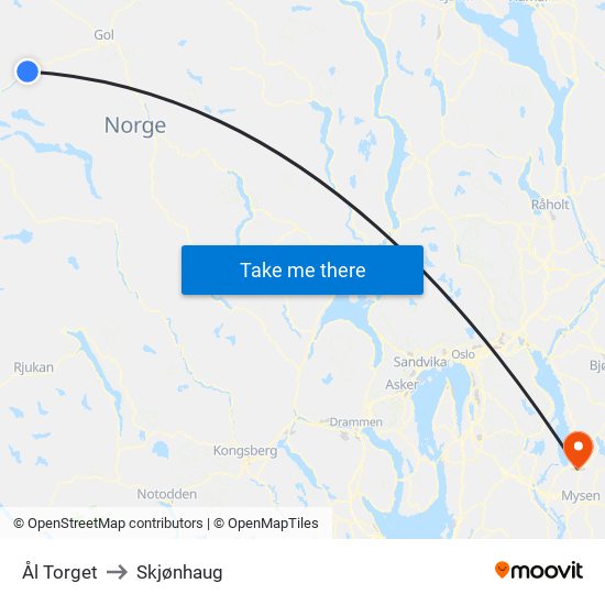Ål Torget to Skjønhaug map