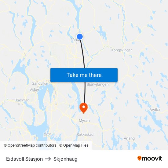 Eidsvoll Stasjon to Skjønhaug map