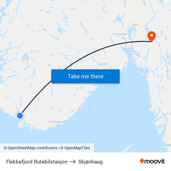 Flekkefjord Rutebilstasjon to Skjønhaug map