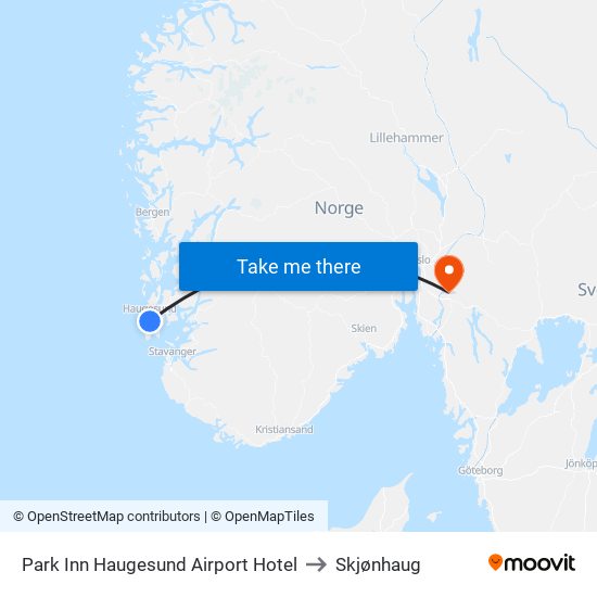 Park Inn Haugesund Airport Hotel to Skjønhaug map