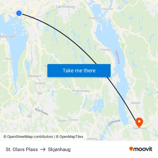 St. Olavs Plass to Skjønhaug map