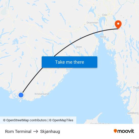 Rom Terminal to Skjønhaug map