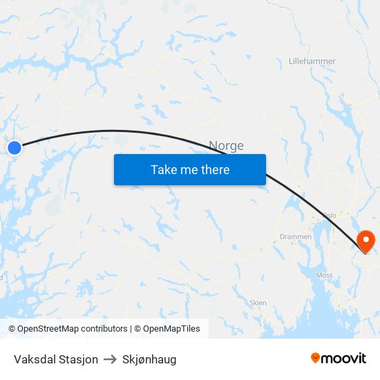 Vaksdal Stasjon to Skjønhaug map