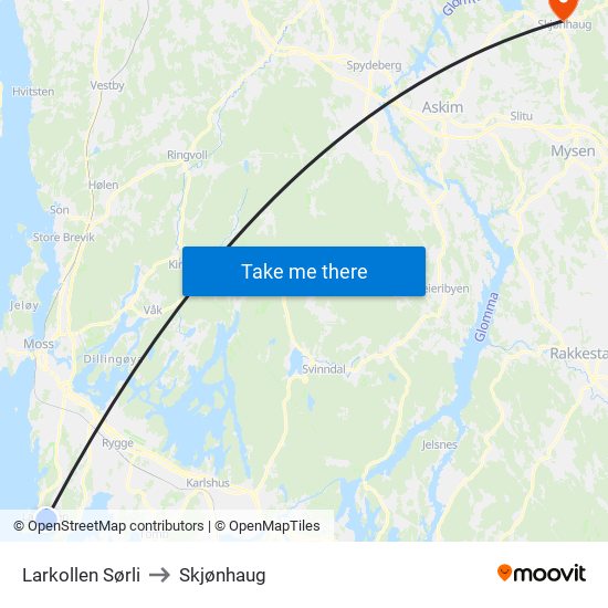 Larkollen Sørli to Skjønhaug map