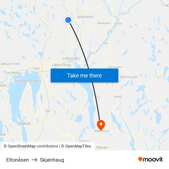 Eltonåsen to Skjønhaug map