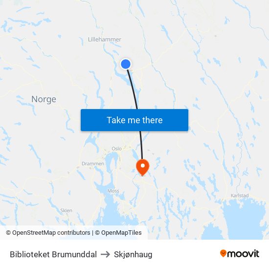 Biblioteket Brumunddal to Skjønhaug map