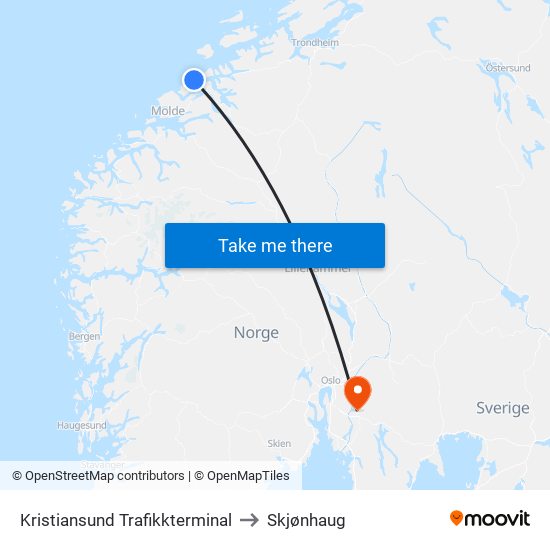 Kristiansund Trafikkterminal to Skjønhaug map