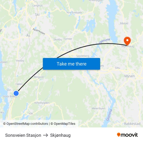 Sonsveien Stasjon to Skjønhaug map