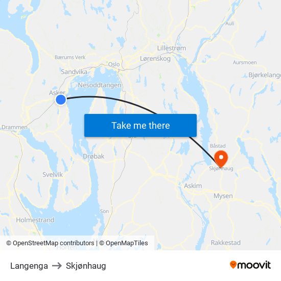 Langenga to Skjønhaug map