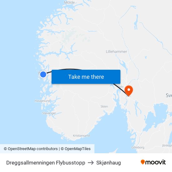 Dreggsallmenningen Flybusstopp to Skjønhaug map