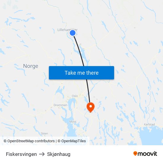 Fiskersvingen to Skjønhaug map