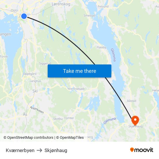 Kværnerbyen to Skjønhaug map