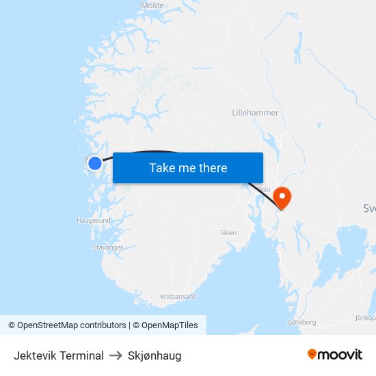 Jektevik Terminal to Skjønhaug map