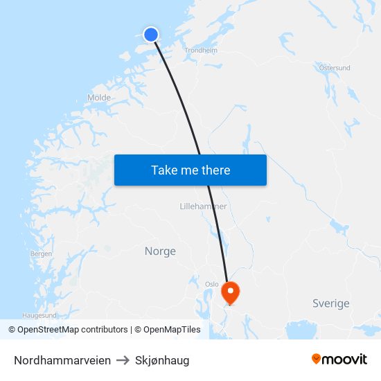 Nordhammarveien to Skjønhaug map